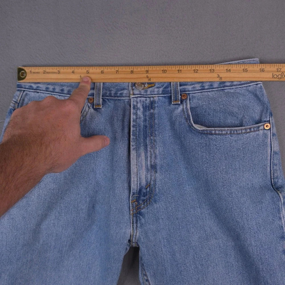 Levis 505 Regular Fit Jeans Light Wash Blue 34x30 Denim Distressed Raw Hem 90s